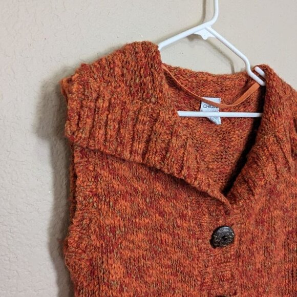 Y2K Chico's Women's Chunky Marled Knit Sweater Button Down L Sleeveless Collared - Picture 3 of 5